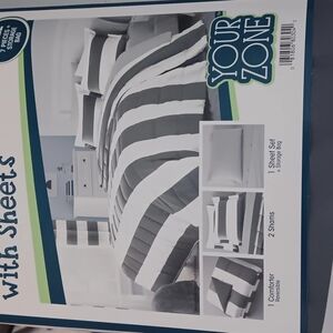 Your Zone Gray and White Striped Bedding Set